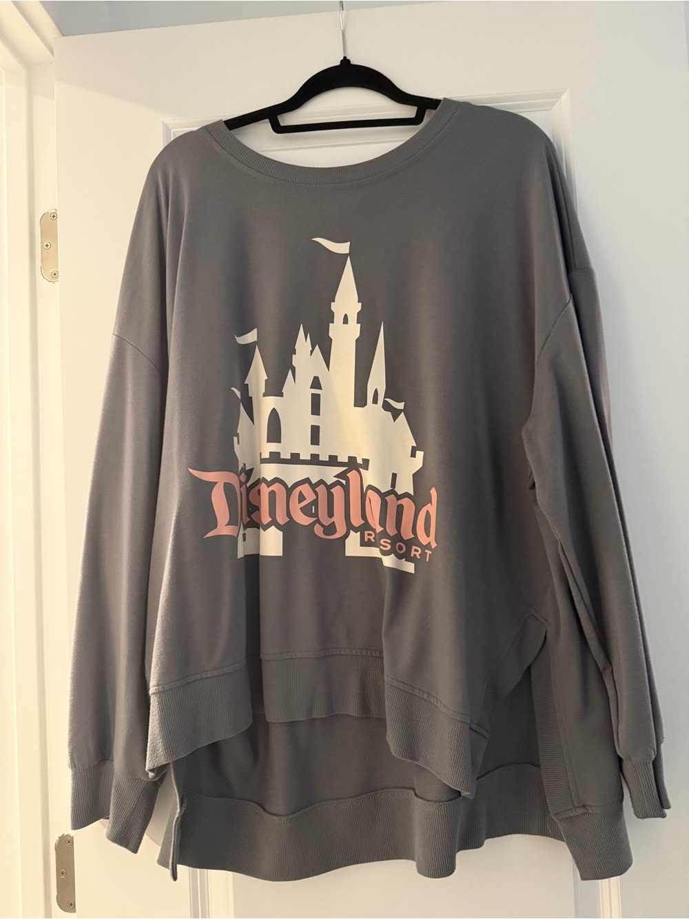 Disney Gray Crewneck Sweatshirt with Cream Castle & Pink Logo